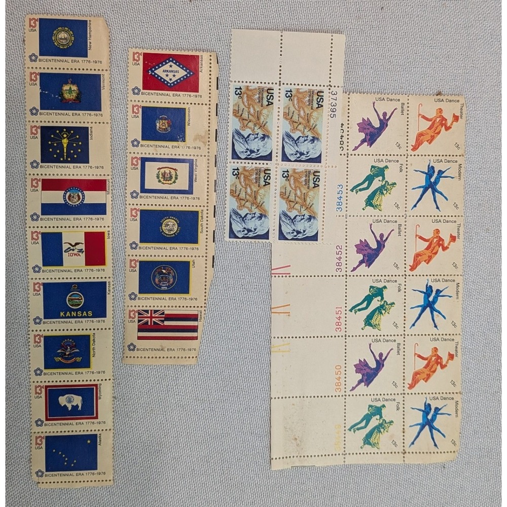 USPS Postage Stamps Lot 13 Cent Bicentennial Flags Dance Cook Vintage Good Mixed